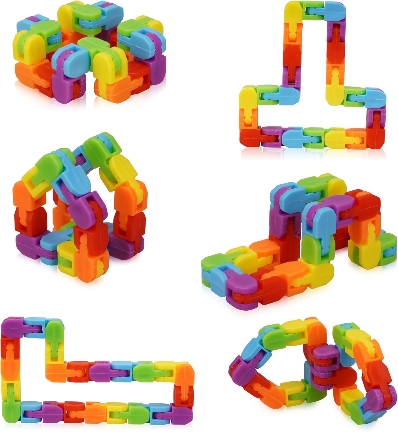 Ganowo Rainbow Fidget Toys Wacky Tracks Snap Click for Kids Students School Finger Sensory Snake Cube Toys Valentines Fidgets Class Gifts for Adults Children Stress Relief ADD ADHD Autism