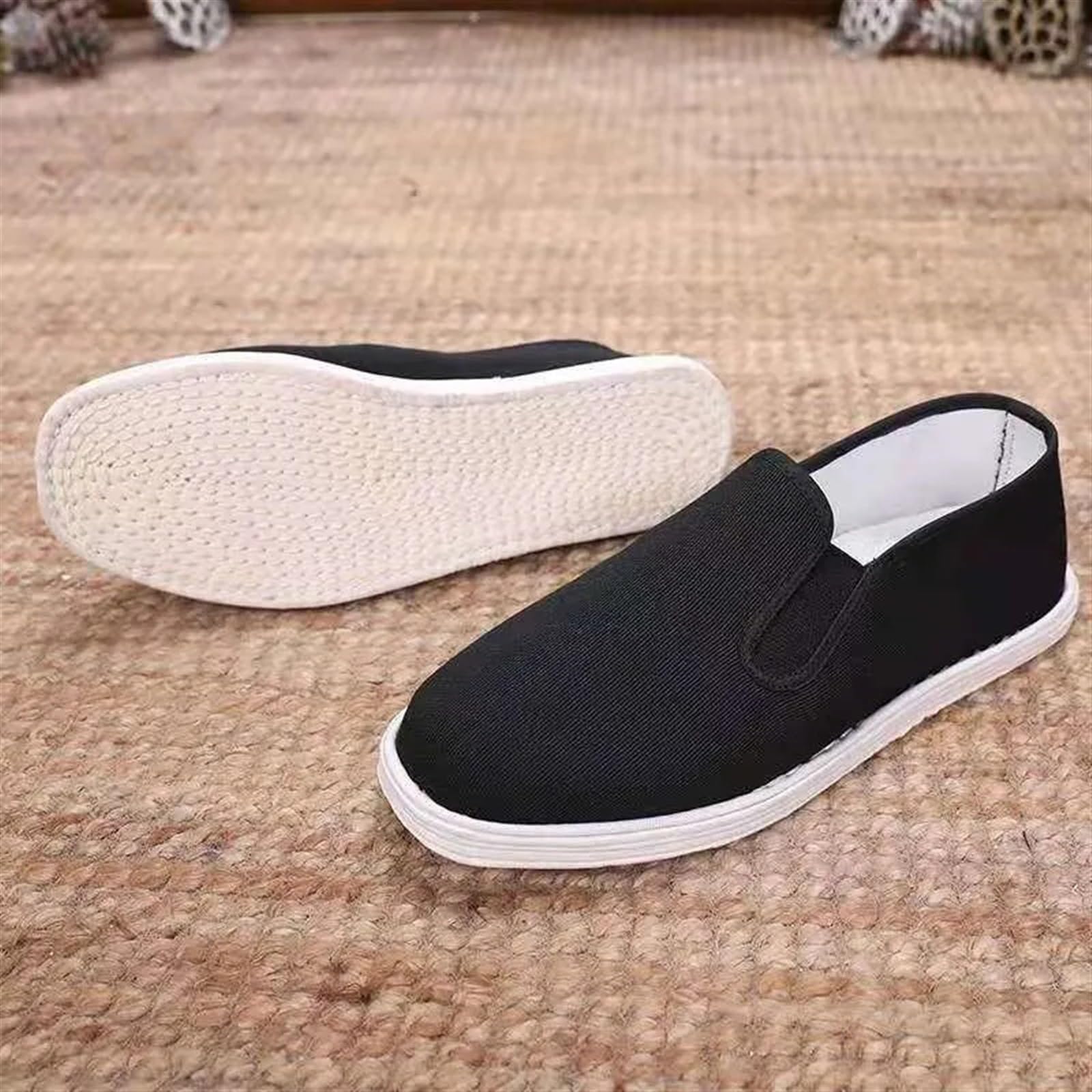 Zapatos De Tela De Kung Fu Chino Tradicional For Hombres, Zapatos De Algodón Negro, Zapatillas De Wing Chun Tai Chi, Zapatos De Artes Marciales De Algodón Puro, Zapatos Deportivos(42)