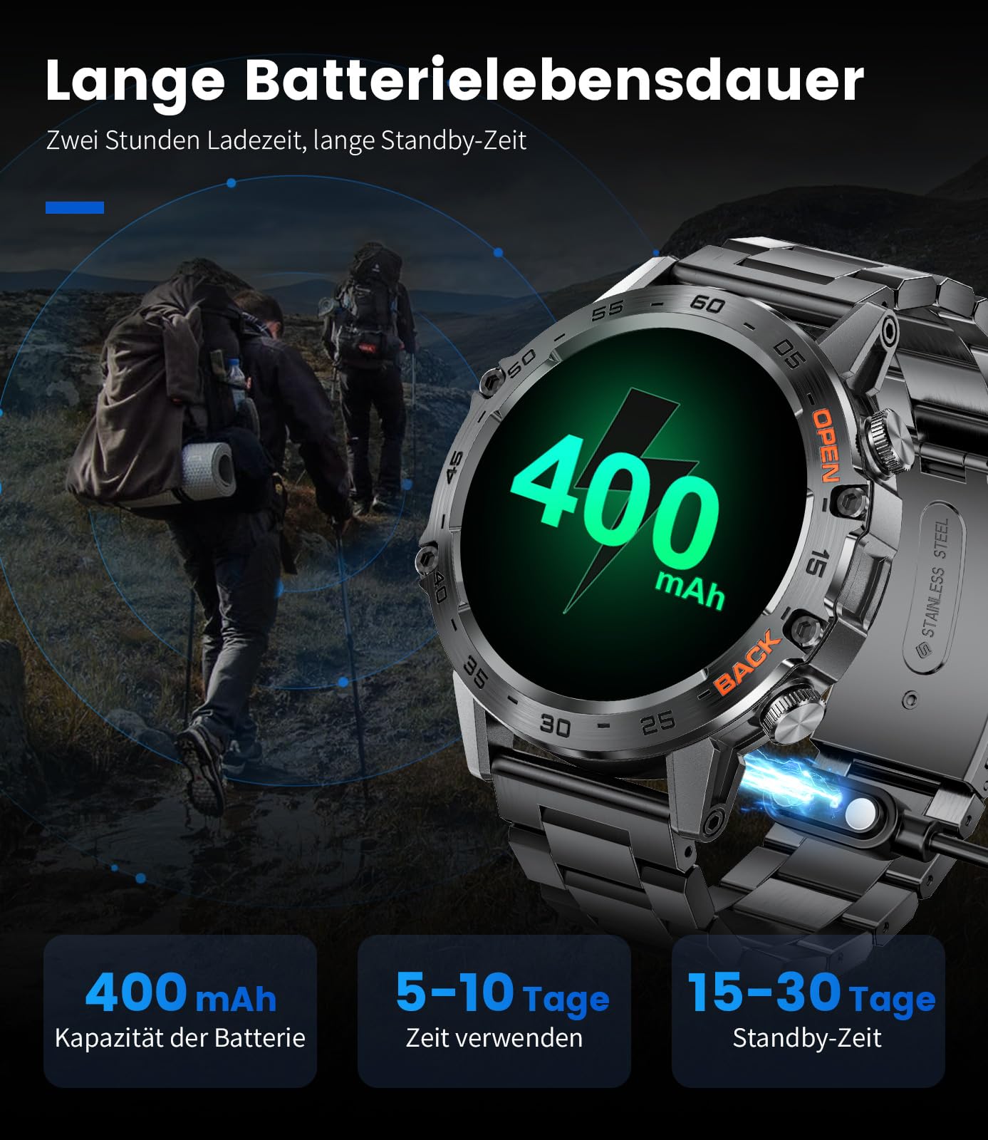 LIGE Smartwatch Uomo con 3 Cinturini, 1,39" Orologio Smartwatch Militare con Chiamate, 123 Modalità Sportive, 400mAh IP68 Impermeabile Smartwatch con SpO2/Cardiofrequenzimetro per Android iOS, Grigio