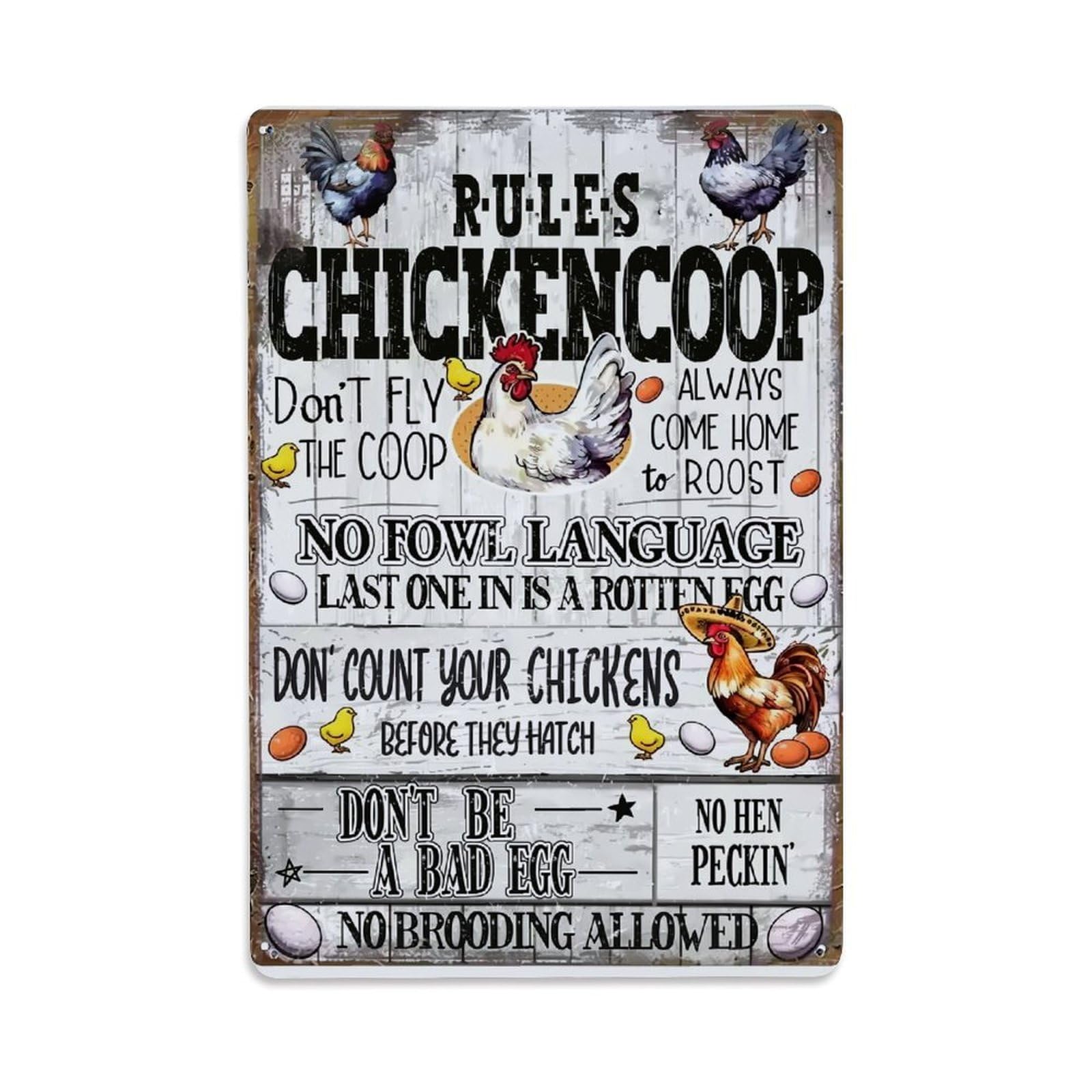 Nestemfo Vintage Rules Chicken Coop Sign Tin Sign Metal Sign, Living Room,Bar, Home, Bedroom Wall Decor,Retro Metal Poster 8X12 Inches