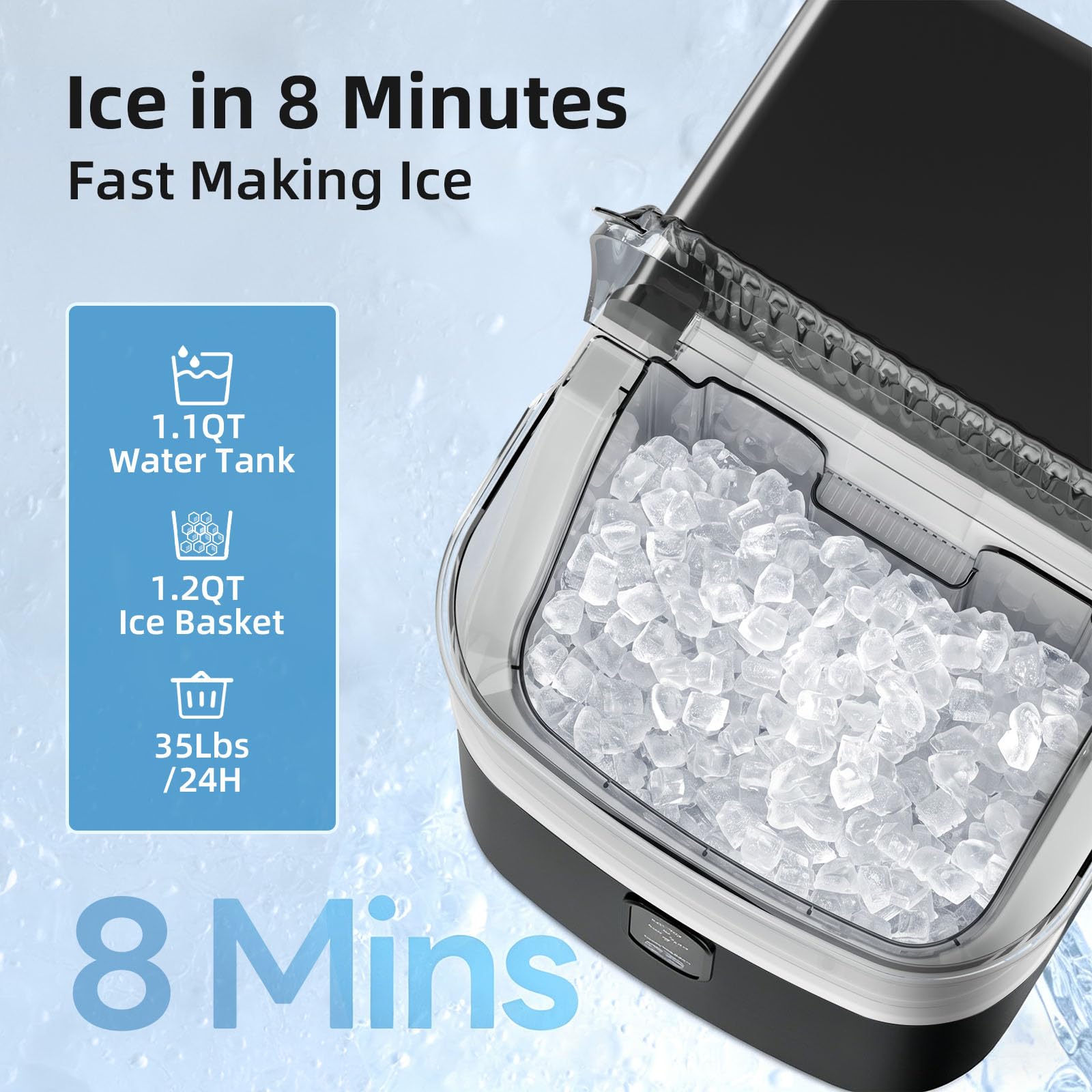 Antarctic Star Nugget Ice Maker Countertop, 35lbs/24h, Soft Chewable Ice, Self-Cleaning, Fast Making In 8 Mins, Portable Ice Machine With Handle, Ice Basket & Scoop, Stainless Steel Silver on Fridge.com - View 3