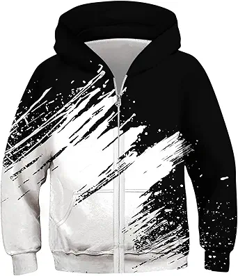 Idgreatim 6-14T Boys Zip Up Hoodies Kids 3D Graphic Hoody Sweatshirt Zipper Pullover with Pockets