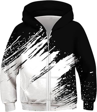 Idgreatim 6-14T Boys Zip Up Hoodies Kids 3D Graphic Hoody Sweatshirt Zipper Pullover with Pockets