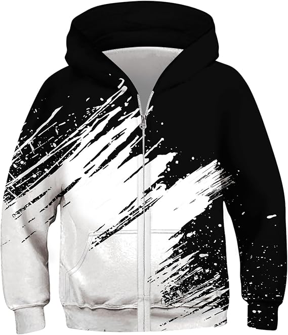 Idgreatim 6-14T Boys Zip Up Hoodies Kids 3D Graphic Hoody Sweatshirt Zipper Pullover with Pockets
