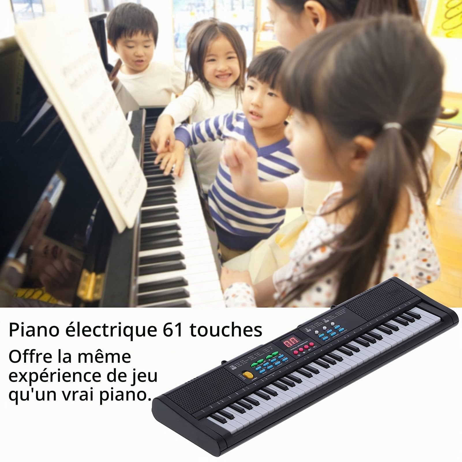 MQ6186 Clavier Piano Portable 61 Touches Électronique Numérique Musique Piano Multifonctionnel avec Microphone avec Touches Pleine Taille pour Débutants