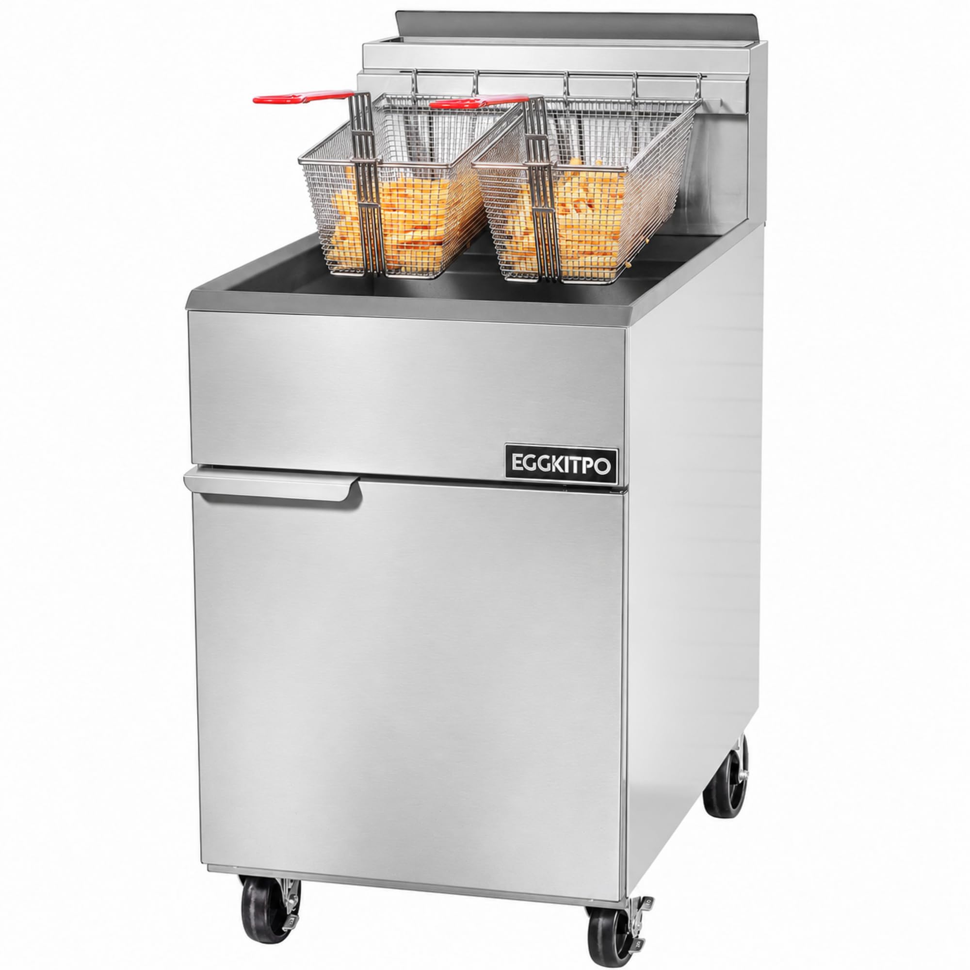 EGGKITPO 70lbs. Liquid Propane Gas Fryer CSA Certified Commercial Deep Fryer with 2 Baskets and Oil Drain 5 Heating Tubes 150,000 Total BTU Stainless Steel Fryer for Restaurant Business Use (ECF5-LPG)
