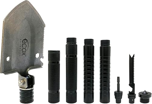 Pala plegable multiherramienta de supervivencia para acampar al aire libre, pala de 4 cuerpos, destornillador, cuchillo, sierra, silbato, iniciador,