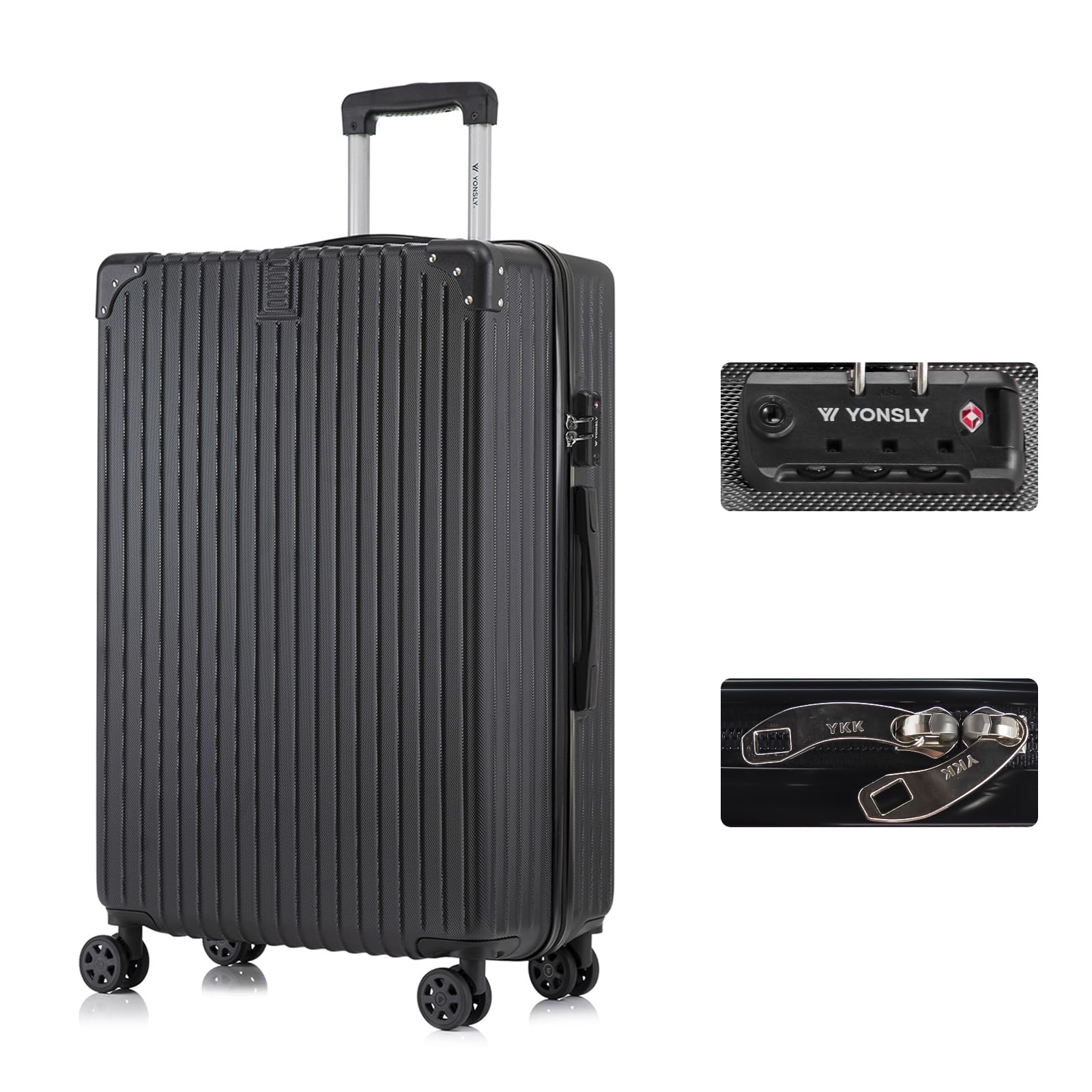 yonsly Koffer Suitcase, Trolley Reisekoffer, Rollkoffer Handgepäck mit 4 Rollen 360°, ABS Hartschalen, Sicherheitsschloss, Weicher Gummigriff, 210D-Futter