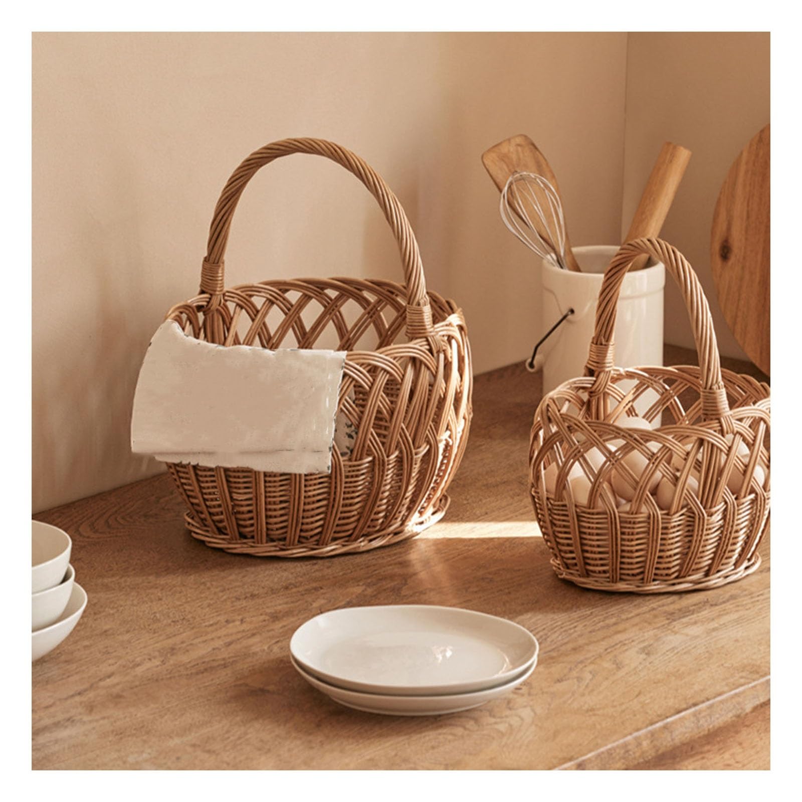 Panier de pique-nique ovale en osier avec poignée, organiseur pour le shopping, la maison, le camping, le jardin, le pain et plus encore – Parfait pour les réunions en plein air