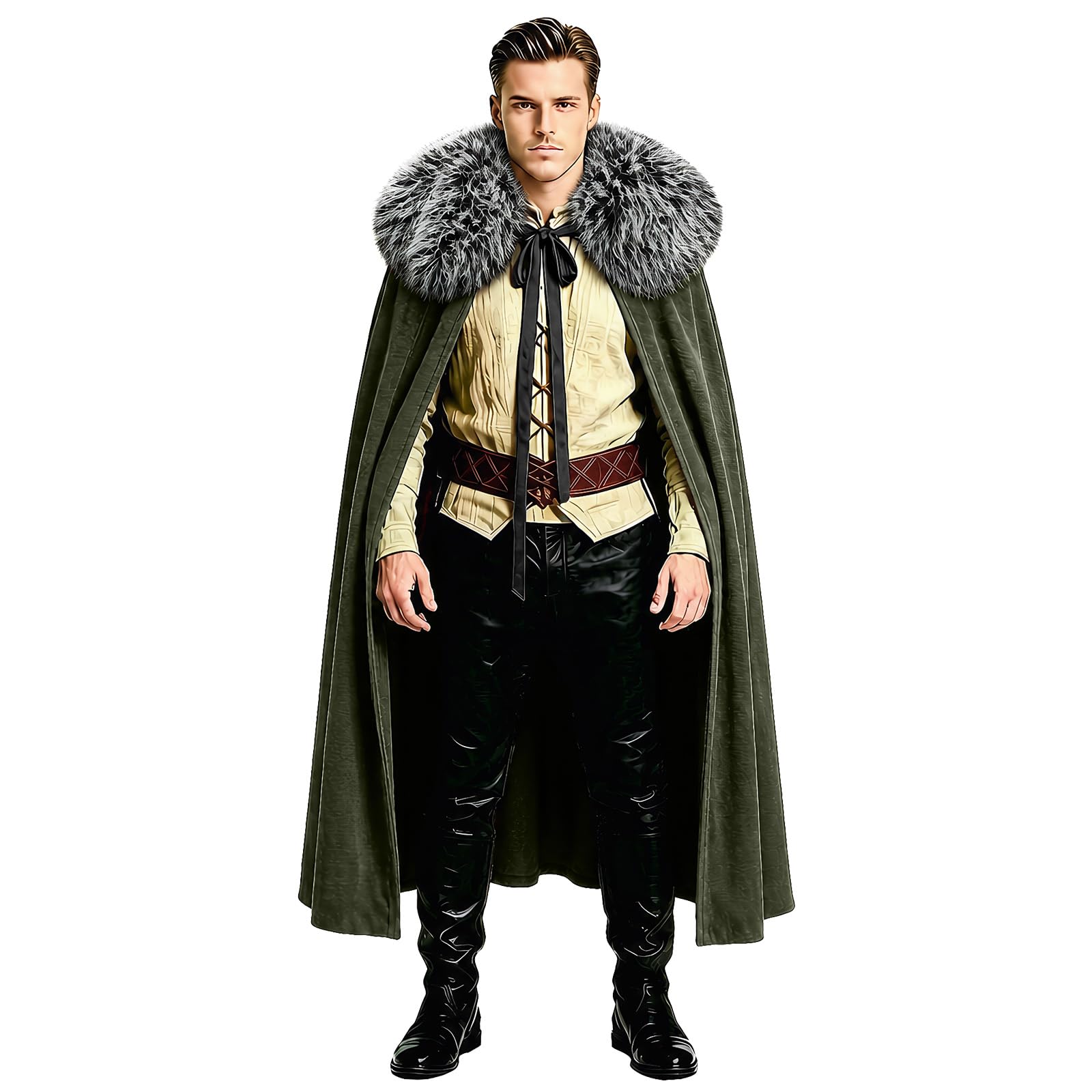 HZVRTN Viking Cloak with Fur Collar - Medieval Renaissance Fur Cape Costume, Wrap Collar Warrior Robe for Halloween Cosplay (Green)