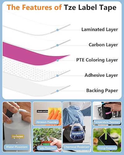 Vista 4 de 6 cintas TZ de 0.47 pulgadas laminadas de 0.47 pulgadas de repuesto para cinta de etiquetadora Brother, compatible con Brother PTouch Label Maker
