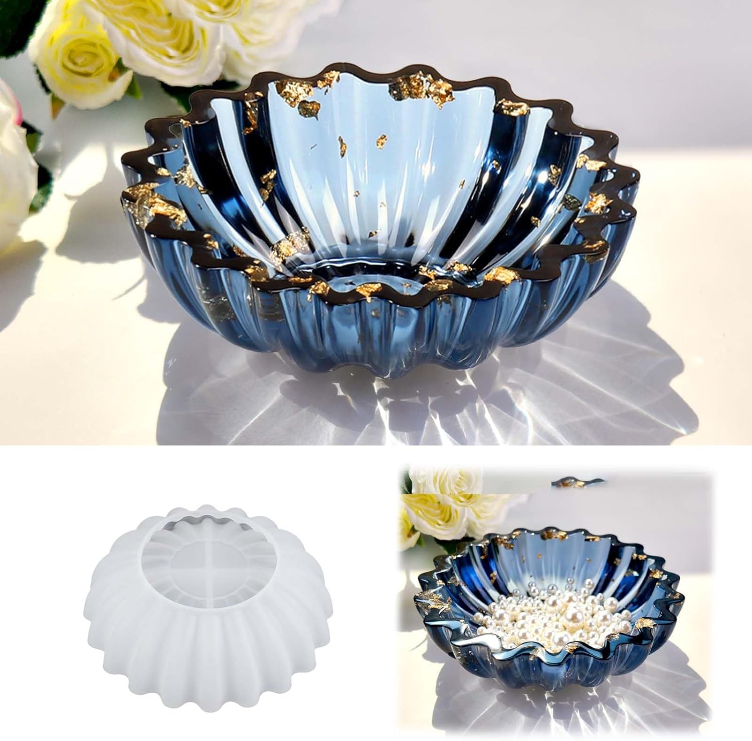 Resin Molds for Bowl, 5.24 x 1.65 inches Flower Tray Silicone Molds for Resin, Epoxy Resin Molds for DIY Jewelry Holder Trinket Container Box Candle Holder