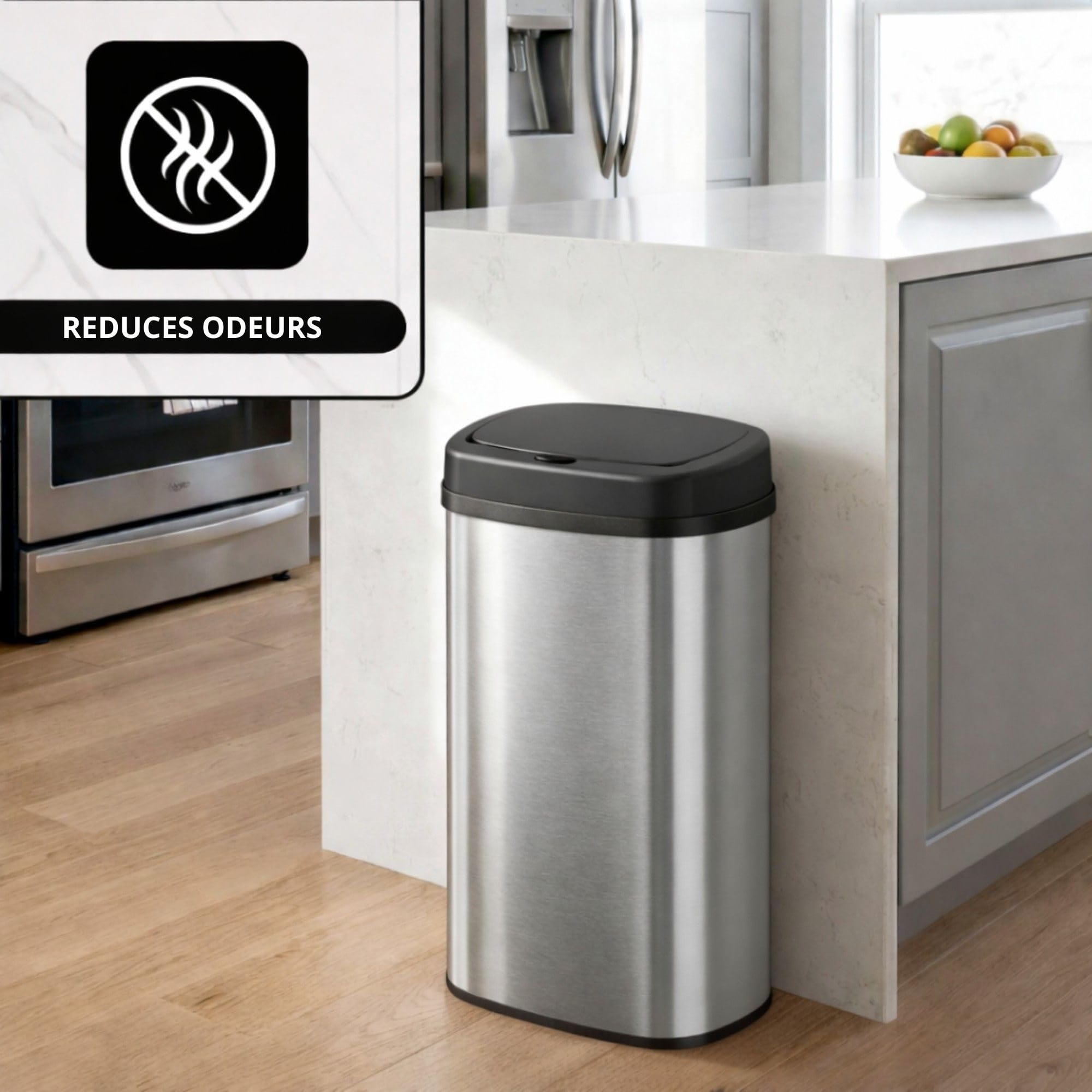 Bayt Pattumiera da 60 l touch, bidone per rifiuti in metallo, grande cestino moderno per cucina e ufficio senza secchio interno - argento