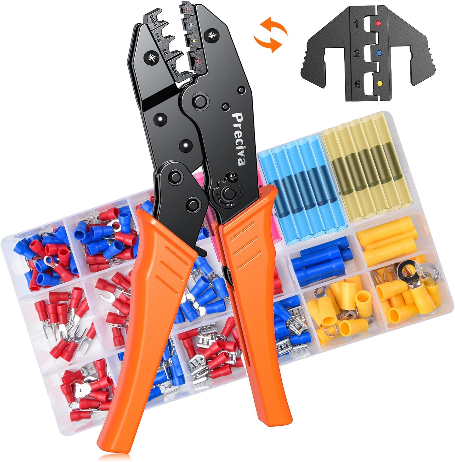 Wire Terminals Crimping Tool Kit,Preciva Interchangeable Crimp Heads