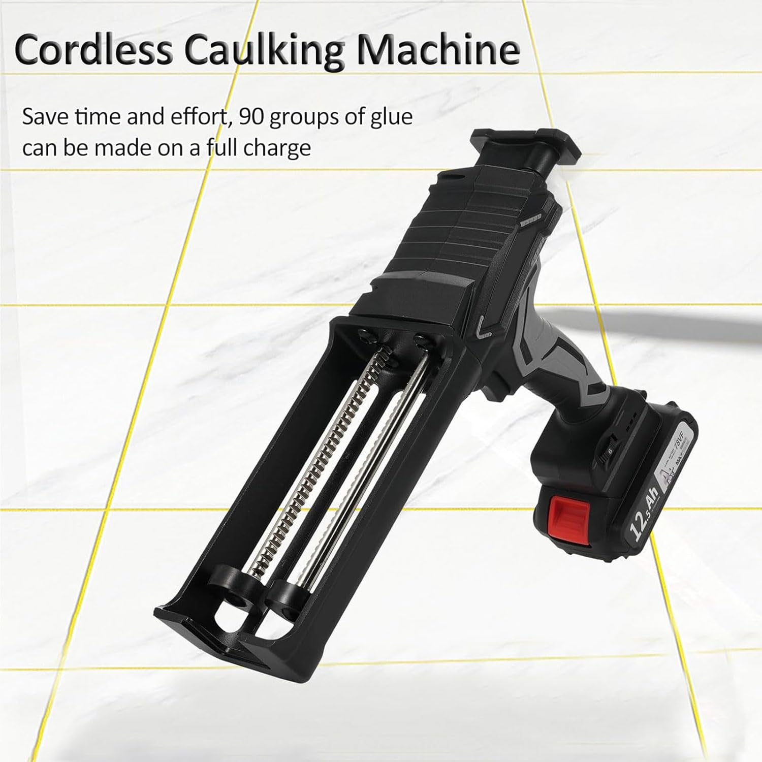 Pistola De Calafateo Portátil De Doble Cartucho, Pistola Adhesiva De Calafateo Eléctrica De 6 Velocidades Ajustables con Batería De Litio De 12,5 AH Y Luz LED, Pistola De Calafateo Profesional
