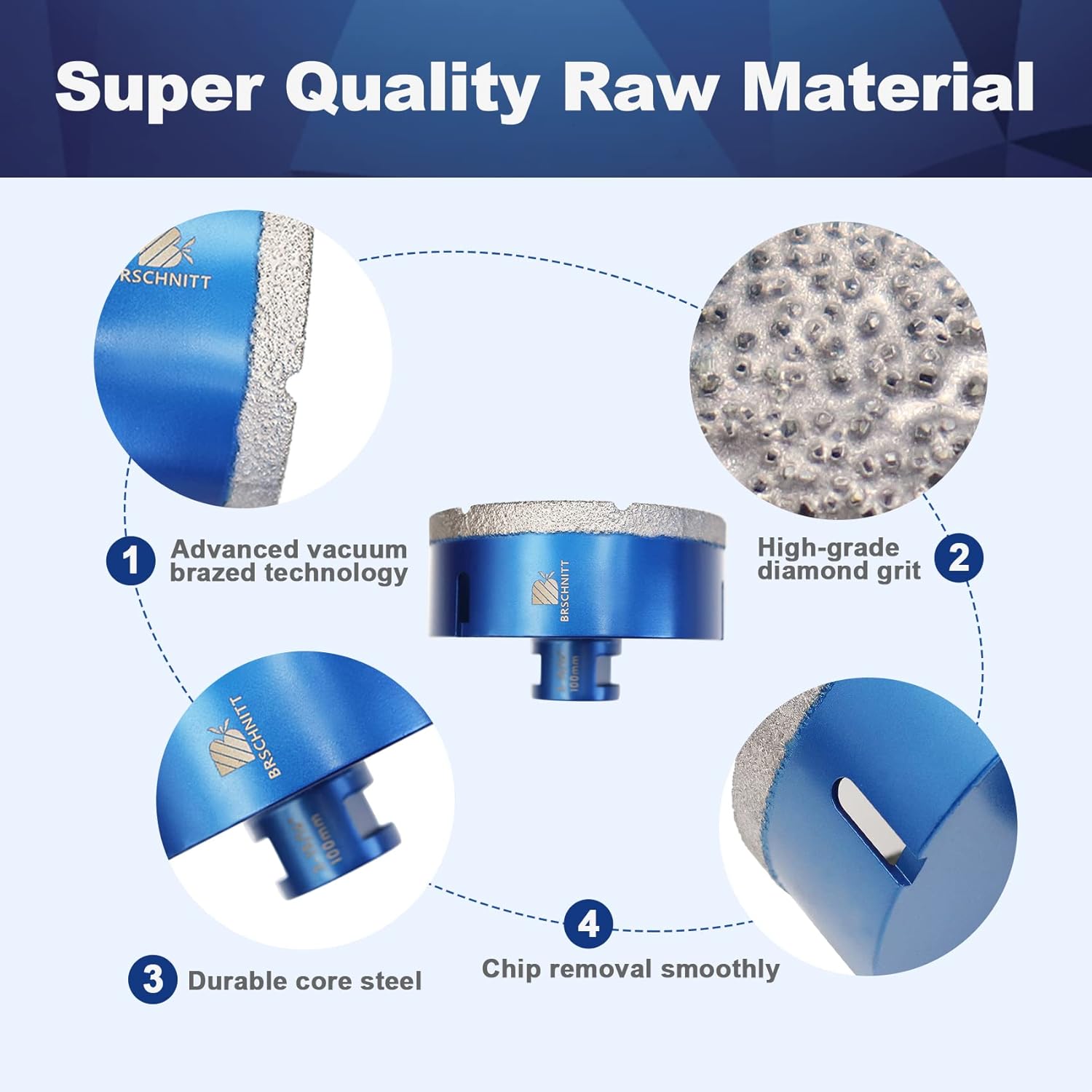 4 Inch &1/4 Inch Diamond Core Drill Bit for Porcelain Tile Ceramic Marble Granite Drilling, Vacuum Brazed Diamond Hole Saw with 5/8-11 Thread