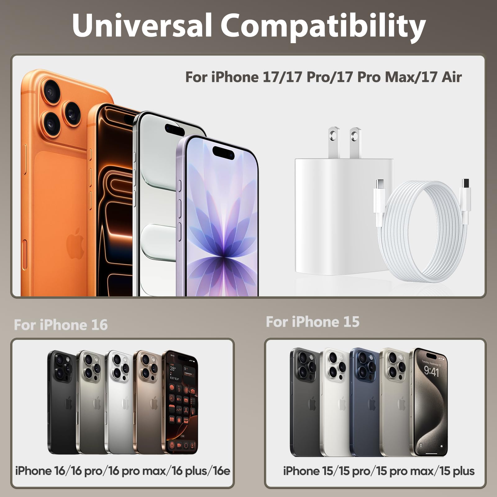 Ubearkk Cavo di ricarica rapida e intrecciato da USB C a Usb-C da 3 m, compatibile con iPhone 15, iPhone 16 Pro, iPhone 16 Plus, iPhone 16 Pro Max, Iphone 15, Iphone 15 Pro Max, Iphone 15