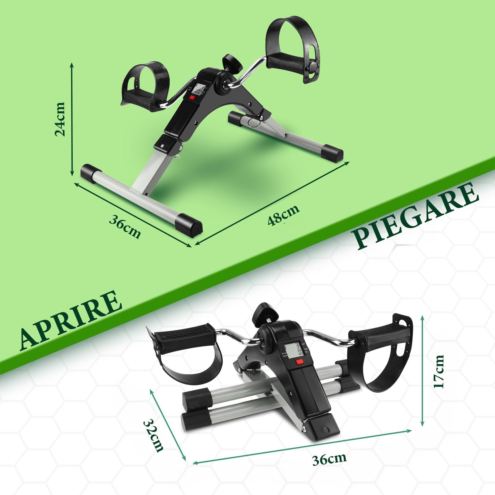 LEIVESTE Mini Cyclette Pieghevole da casa con Schermo LCD, Pedaliera seduta da Fitness per Casa e Ufficio, Allenamento Gambe e Braccia, Resistenza Regolabile, Pedali Antiscivolo (Nero)