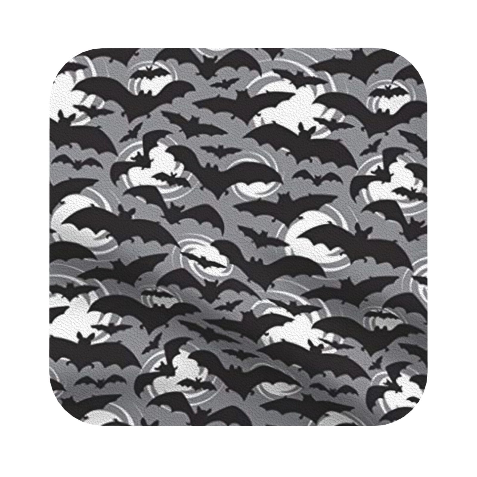 Halloween Bats Grey PU Leather Coasters Set of 6 Square Drink Coasters