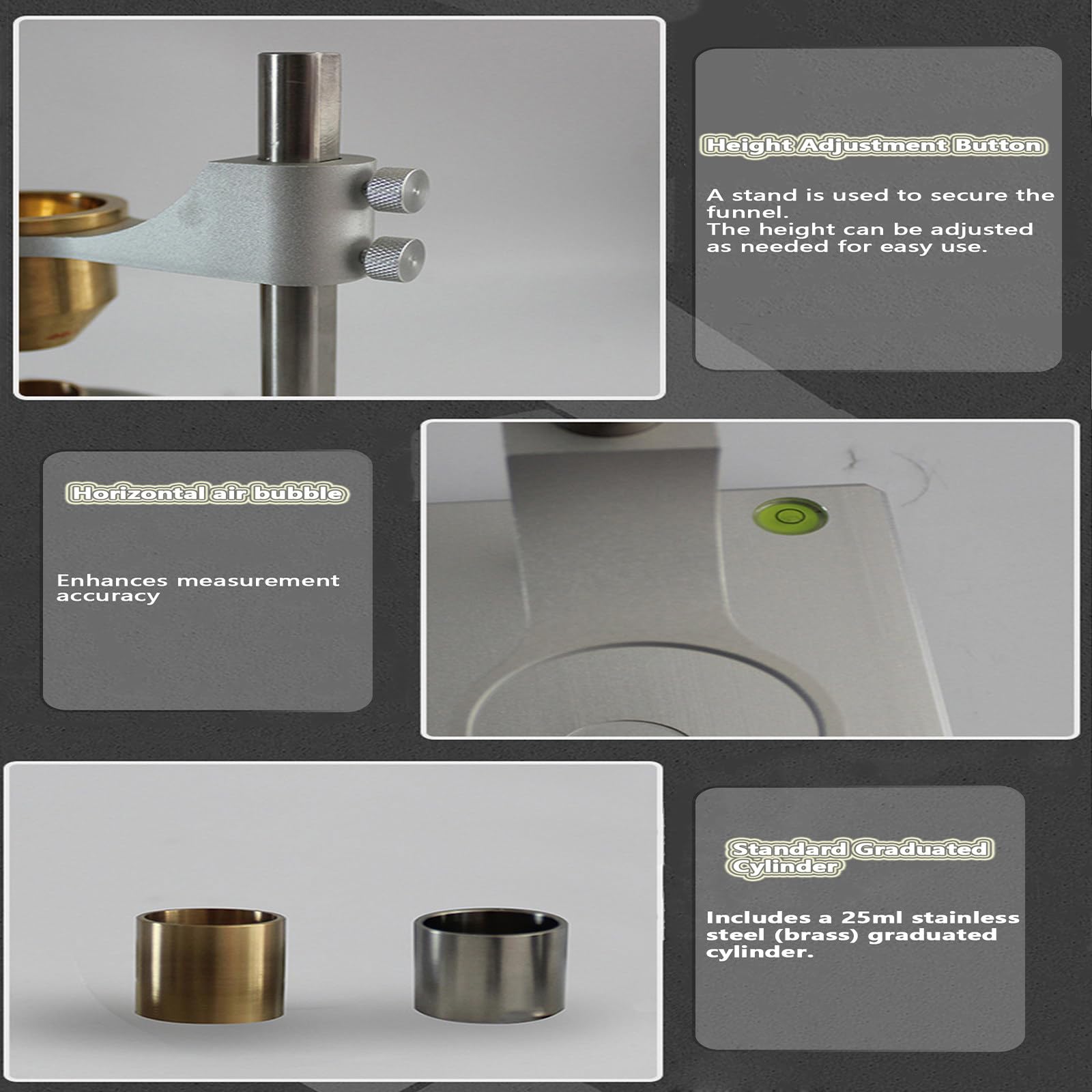 Generisch Dieser Durchflussmesser mit Präzisionstrichter für Schüttdichte- und Fließfähigkeitsprüfungen, einstellbare Höhe für metallische und nichtmetallische Pulver, Edelstahl