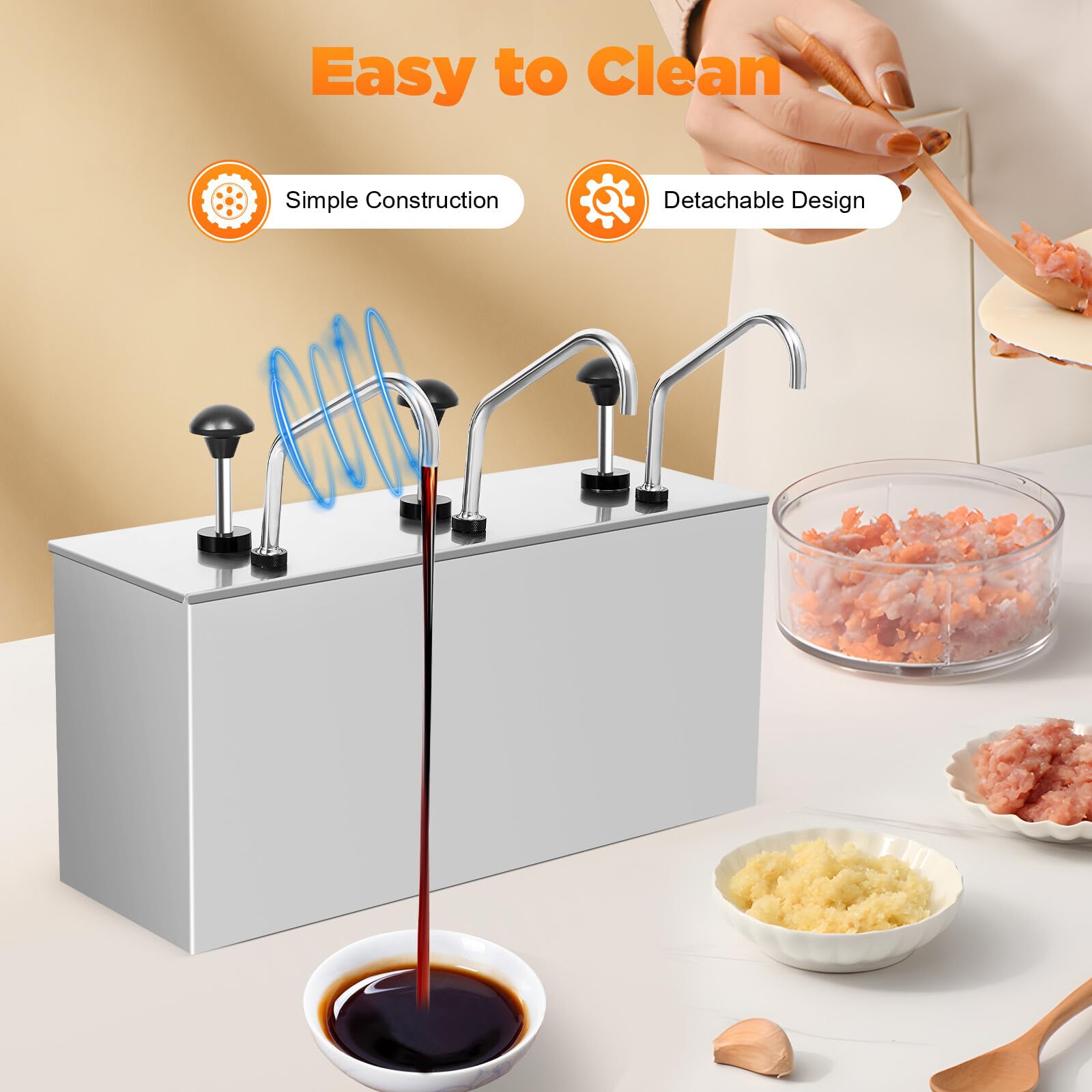 Pompa Distributore Salsa A 3 Secchielli In Acciaio Inox Pompe Per Salsa Di Soia 4L Ketchup Salsa Di Condimento Di Insalata Marmellata