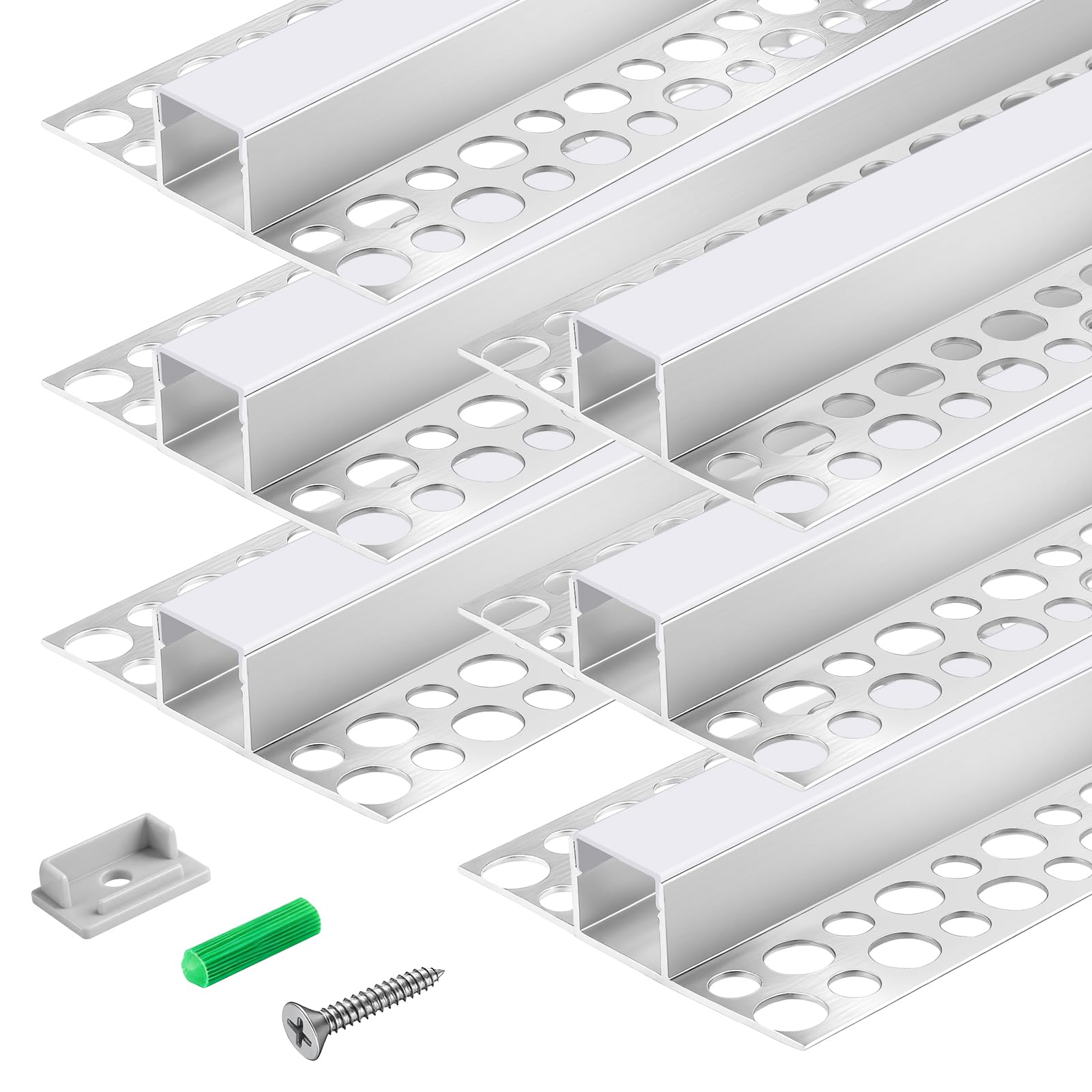 inShareplus Plaster-in LED Profile, 3.3ft/1m 6-Pack led Aluminium Profile with Milky Diffuser, Trimless Recessed LED Strip Diffuser for Under Cabinet, Shelf, Table, Wall and Ceiling(Recessed)