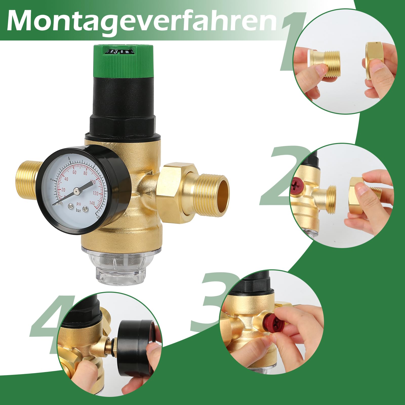 Réducteur de pression d'eau avec manomètre et filtre à tamis, réducteur de pression d'eau en laiton 3/4", filtre à eau avec réducteur de pression