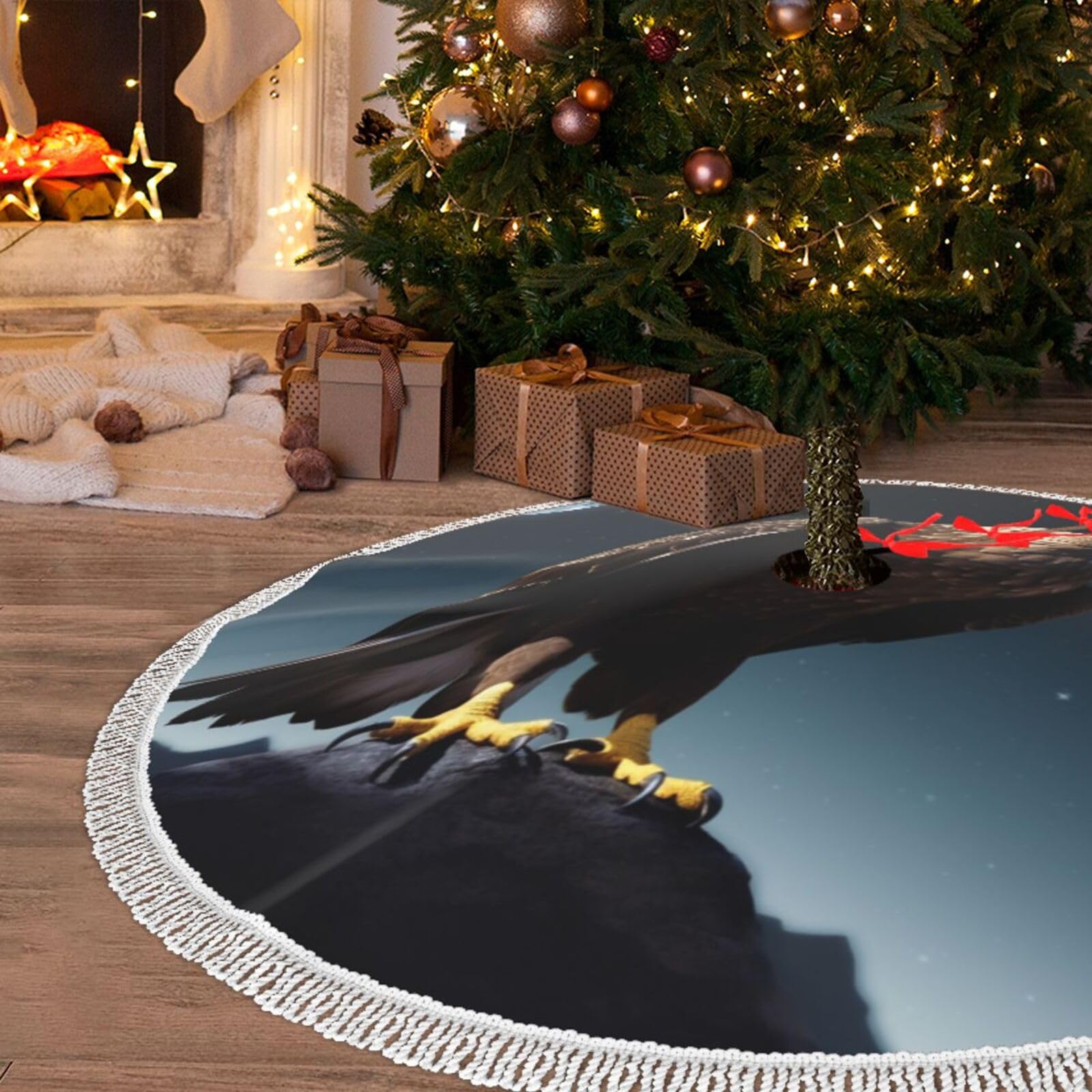 Jupe de sapin de Noël 122 cm en peluche pour cacher les pieds de sapin et câbles