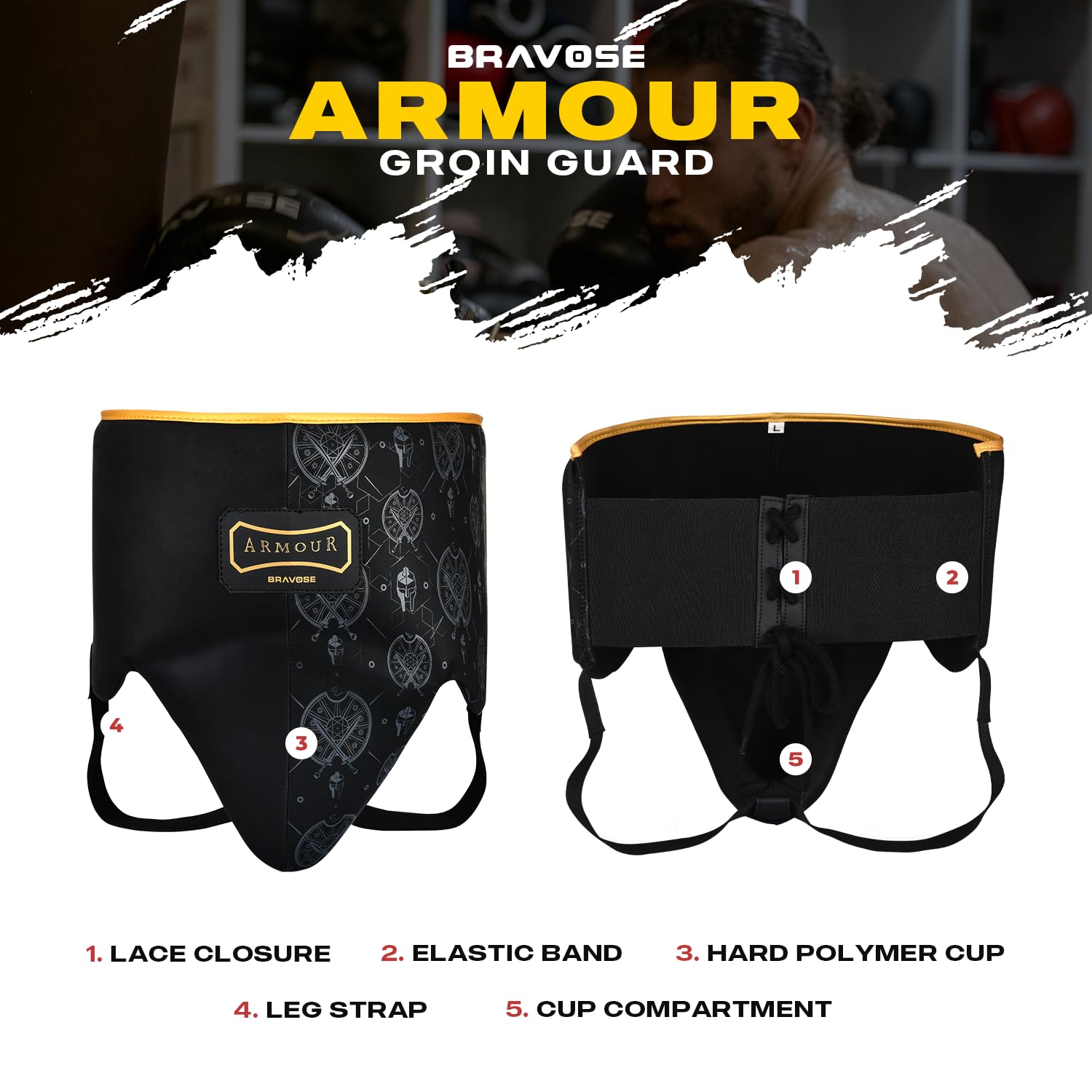 Bravose Protège-aine de boxe pour boxe, sparring, muay thai, kickboxing et MMA | Protection abdominale pour le karaté, le taekwondo et les arts martiaux | Équipement de soutien léger réglable pour