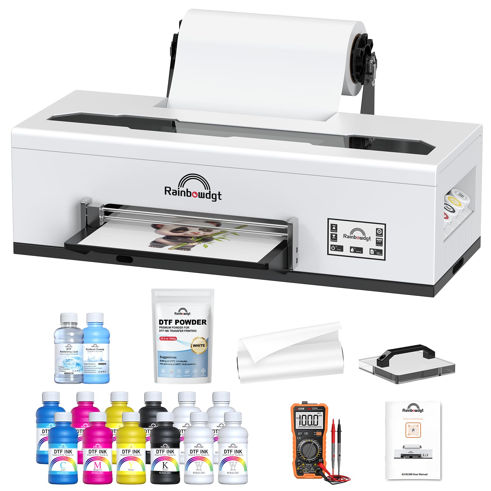 RAINBOWDGT R1390 A3 DTF Printer for T-Shirt Printing, Custom DIY Apparel