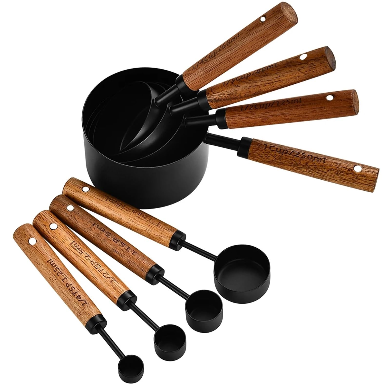 Messbecher aus Edelstahl mit Holzgriff, Löffel, Backwerkzeuge, Kaffeemesslöffel-Set, Bartending-Waage, Zubehör für Flüssigkeiten und Feststoffe