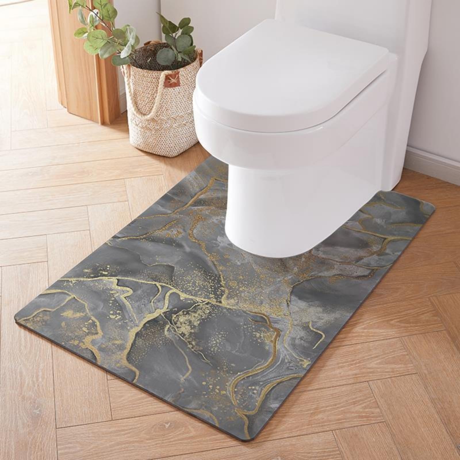 Treer Bath Mat Non Slip U Shape, Diatomite WC Toilet Pedestal Bath Mat Soft Absorbent Quick Dry for Bathroom Floor, Washable Easy to Clean (90 * 60cm,Gray quicksand)