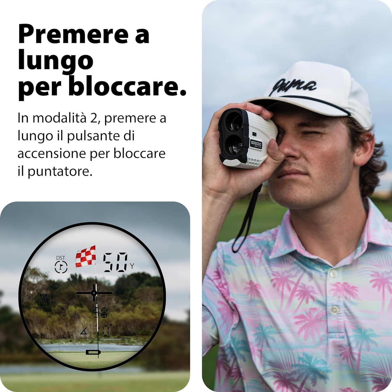 Gogogo Sport Vpro Telemetro Golf 1097 M(1200 Iarde) con Pendenza OFF/ON, Magnetica Telemetri con Ingrandimento 6X per Blocco della Bandiera e Vibrazione,Scansione, Velocità, sin AAA Batteria