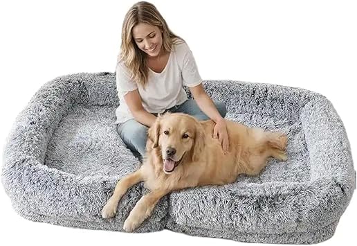 Large Human Dog Bed for Adult with Memory Foam, Ultra-Soft Plush Giant Dog Bed, Non-Slip Base, and Machine Washable Cover - Perfect for Relaxation and Napping