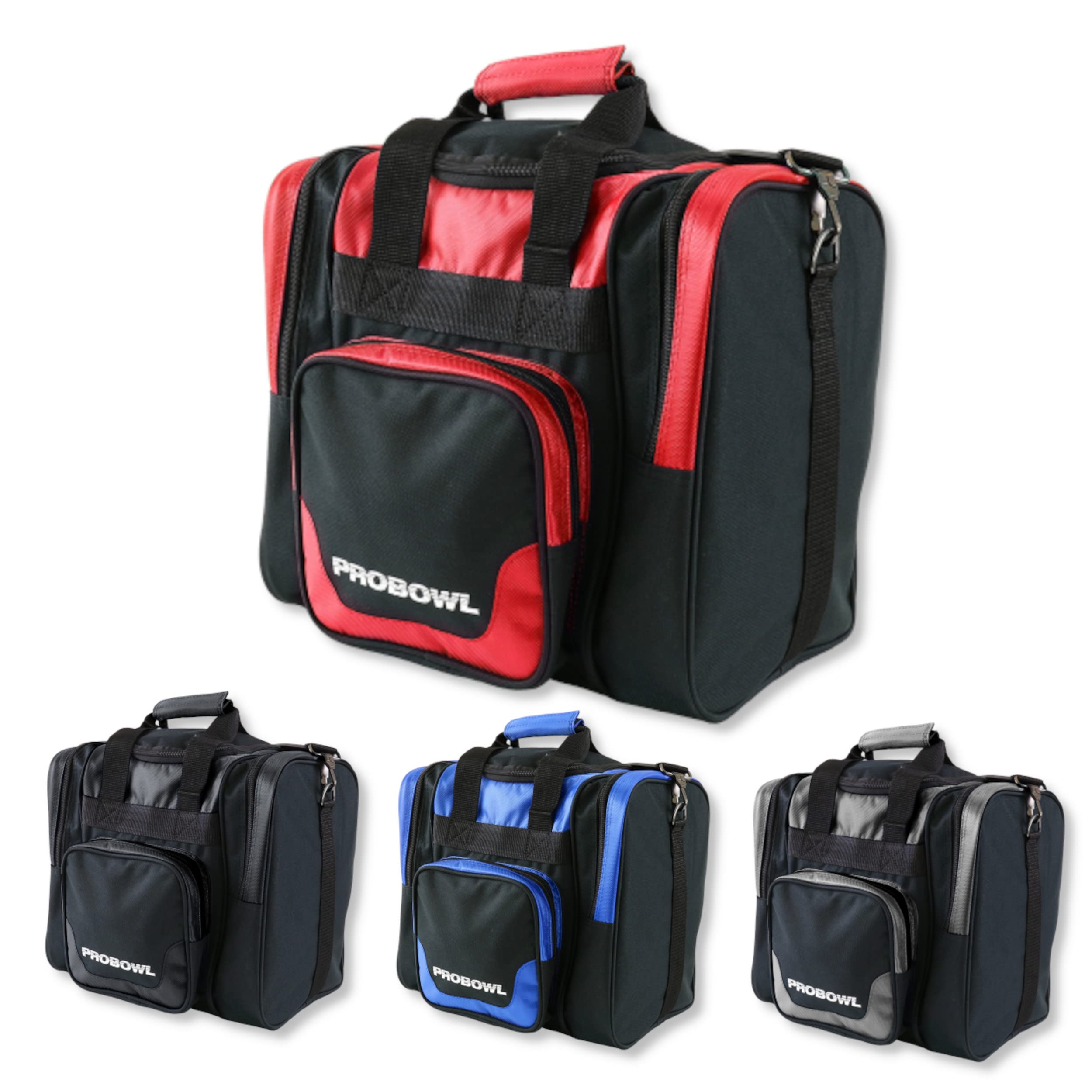 Borsa da bowling Pro Bowl Single Tote – Borsa da bowling con scomparto per scarpe – Portatile con scomparti per accessori – Interno imbottito – Borsa da bowling leggera con tracolla – Nero/Rosso