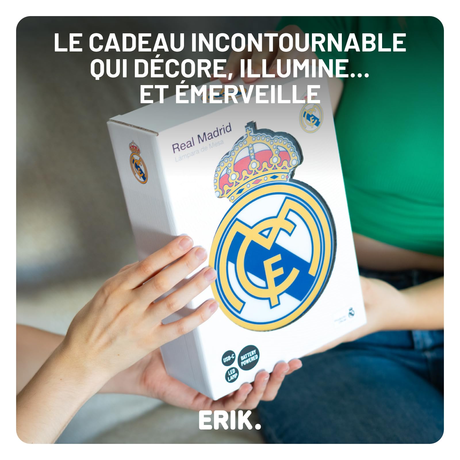 Grupo Erik Cadeaux Real Madrid Enfant | Lampe Real Madrid 3D | Lampe Football Cadeau | Cadeaux pour Enfants | Produit Officiel