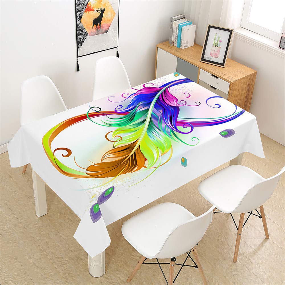 Morbuy Nappes Rectangulaires Anti Taches, 3D Plume Imprimé Nappe Imperméable Anti-Salissure Étanche à L'huile Pour Ménage Cuisine Jardin Picnic Exterieur (Rose,140x240cm