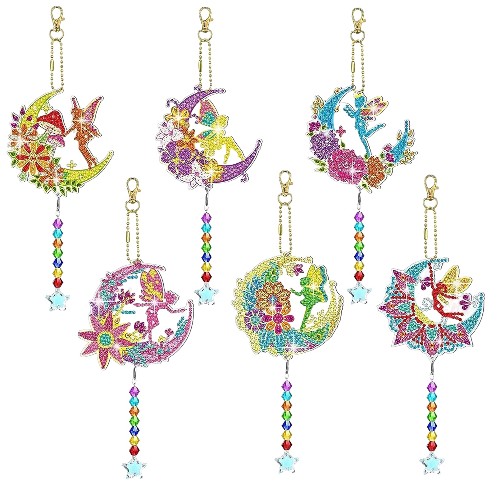 Bdfgh 6Pcs DIY Diamond Painting Kit, Wind Chime Crystal Art Kit for Adults Kids, 5D Hanging Diamond Suncatcher Craft Kit Diamond Art Ornaments with Crystal Pendant for Windows Garden Home Decor