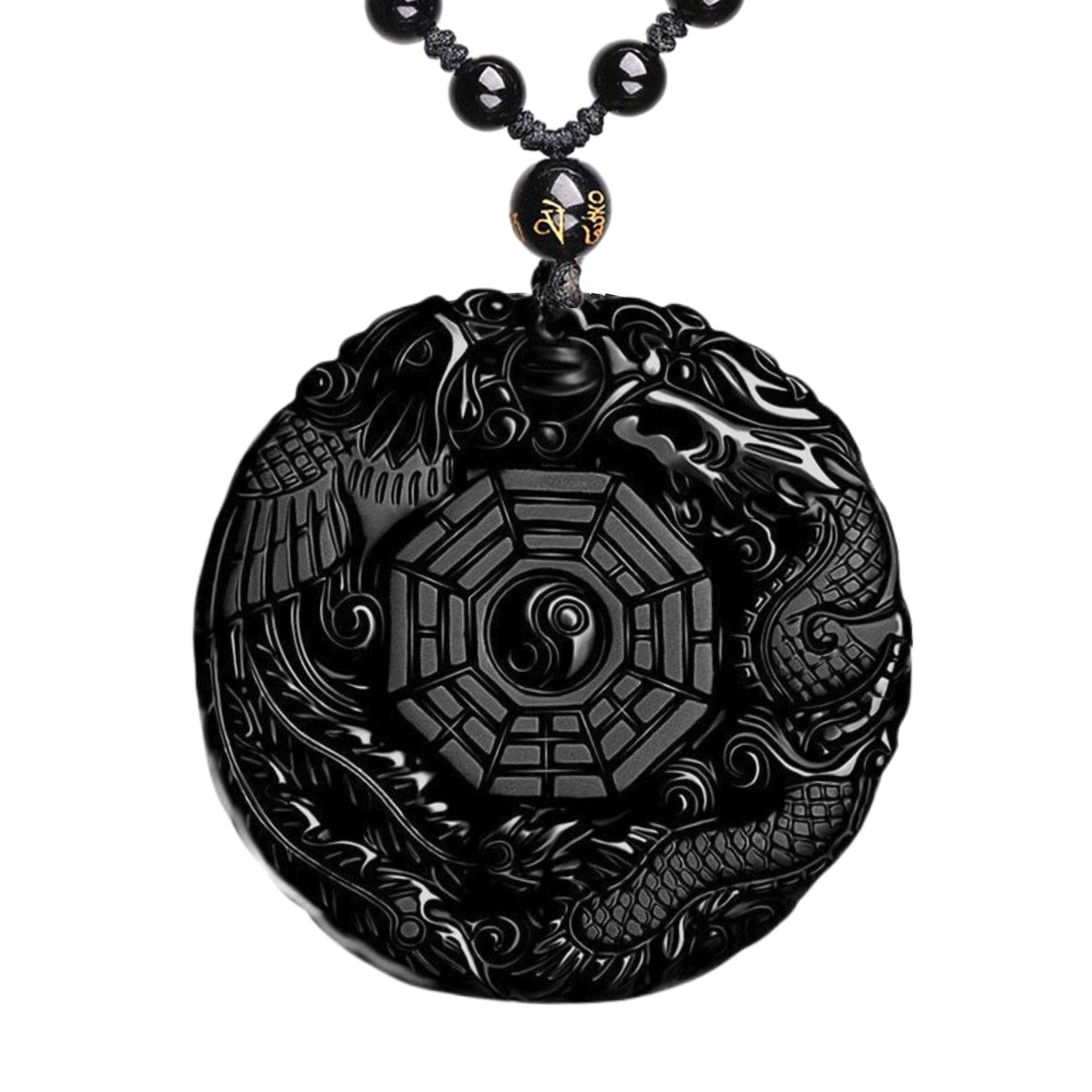 ASGIFTBlack Obsidian Necklace Lucky Amulet Protection Pendant with Extended Bead Chain Healing Crystal Stone Talisman Necklaces Jewelry