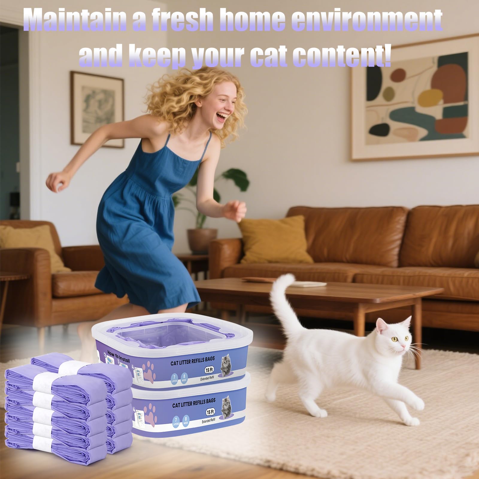 10 Piezas Recambios Cubos de Pañales,compatibles Litter Genie Standard, Plus,XL,Style,Bolsas de Recambio para Arena para Gatos,Super Control de olores，púrpura