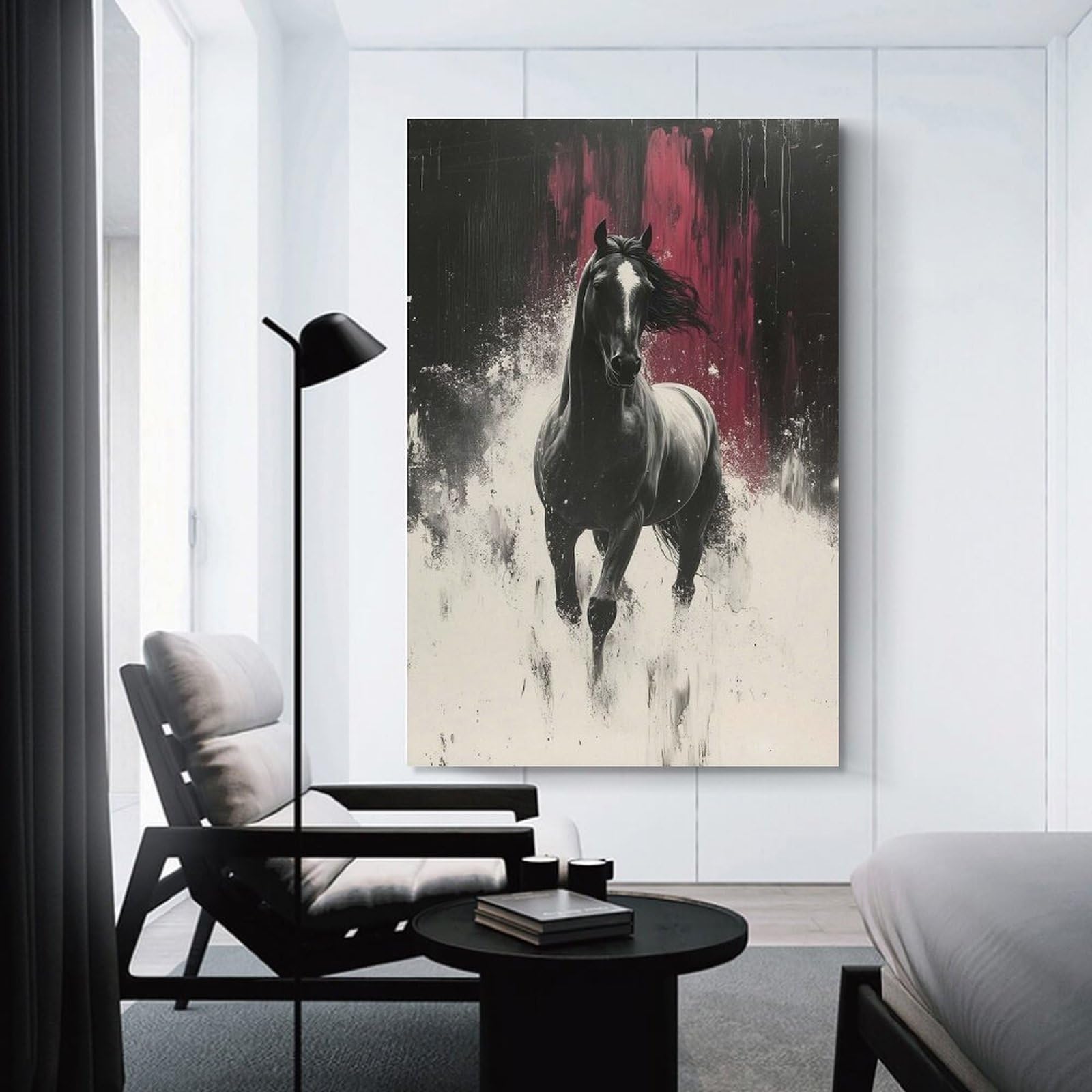Junmoney Unframe-Style-6 Canvas Art Print Dramatic Horse Portrait With Abstract Background, 20X30inch(50X75cm), For Contemporary Homes, Apartments Or Offices, Decorative Canvas Decor For Home Updates