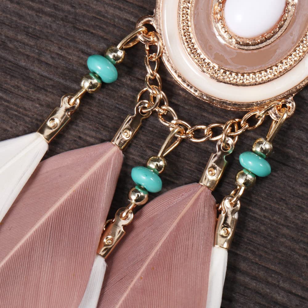 2 Piezas Pendientes de Plumas-Bohemio Pendientes de Plumas Redondas geométricas de Plumas, Pluma caída de Pendientes de Aguja Curvada para Mujeres Joyas de Moda ui