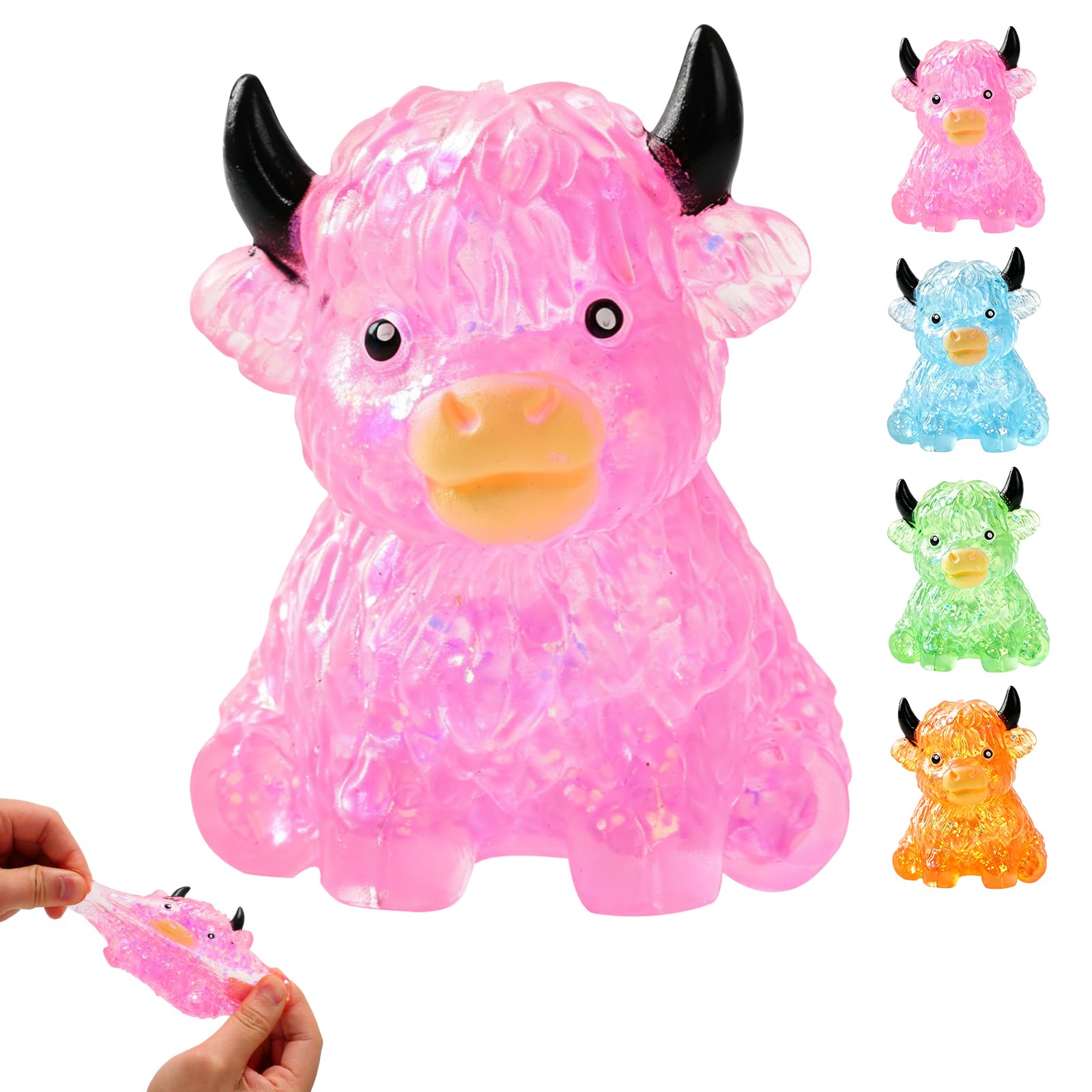 View 1 of Glitter Highland Cow Squishy Toy