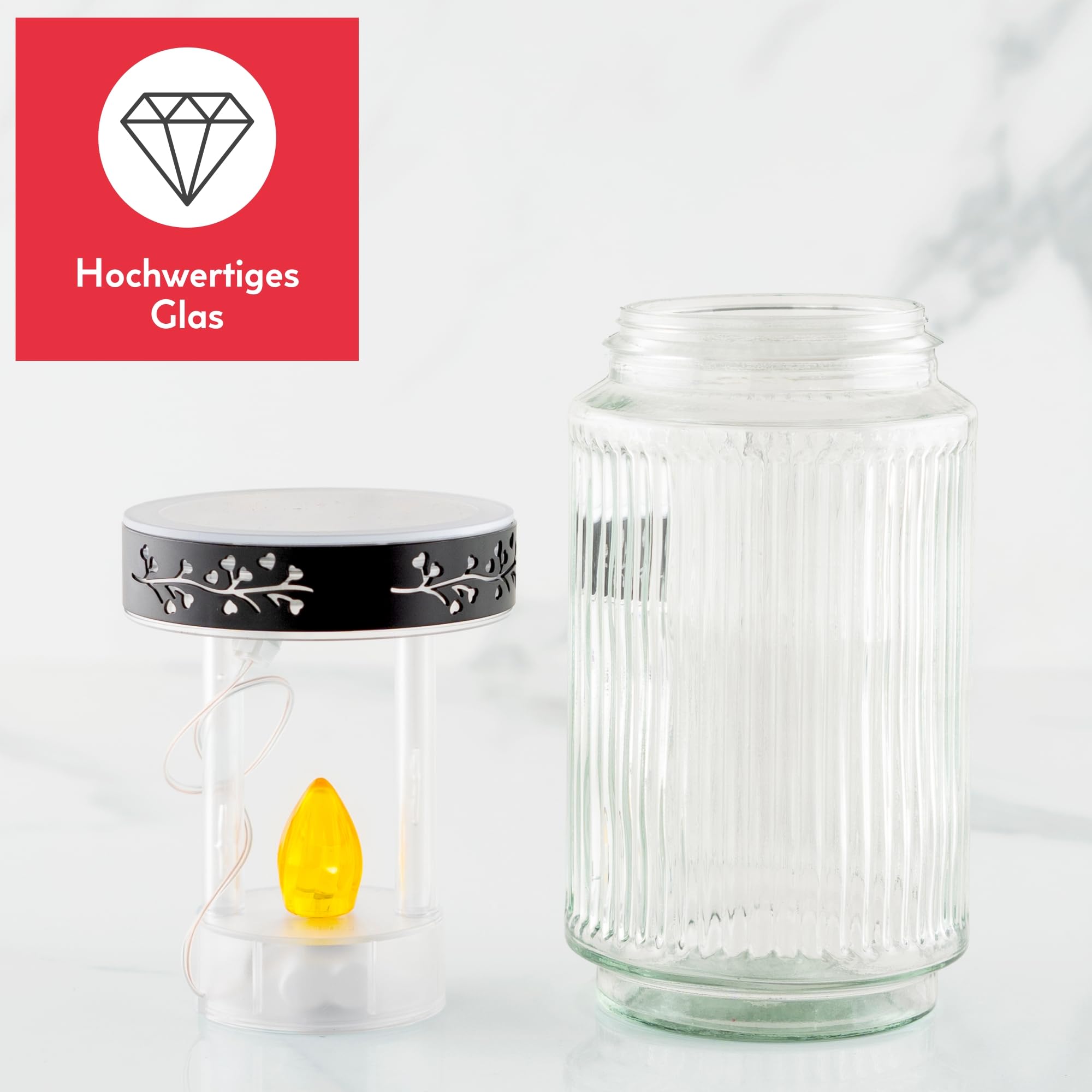 Hofer Candele, luce solare a LED, in vetro, trasparente, durata di 3 anni, resistente alle intemperie, impermeabile, per esterni, candela a LED per cimitero, lanterna per tomba con batteria