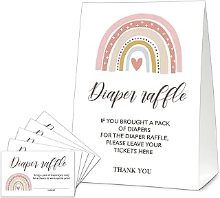Boho Rainbow Diaper Raffle Tickets For Baby Shower, Diaper Raffle Baby Shower Games, Boho Rainbow Baby Shower Decorations, Diaper Raffle Cards - 1 Sign With 50 Tickets Cards - B01