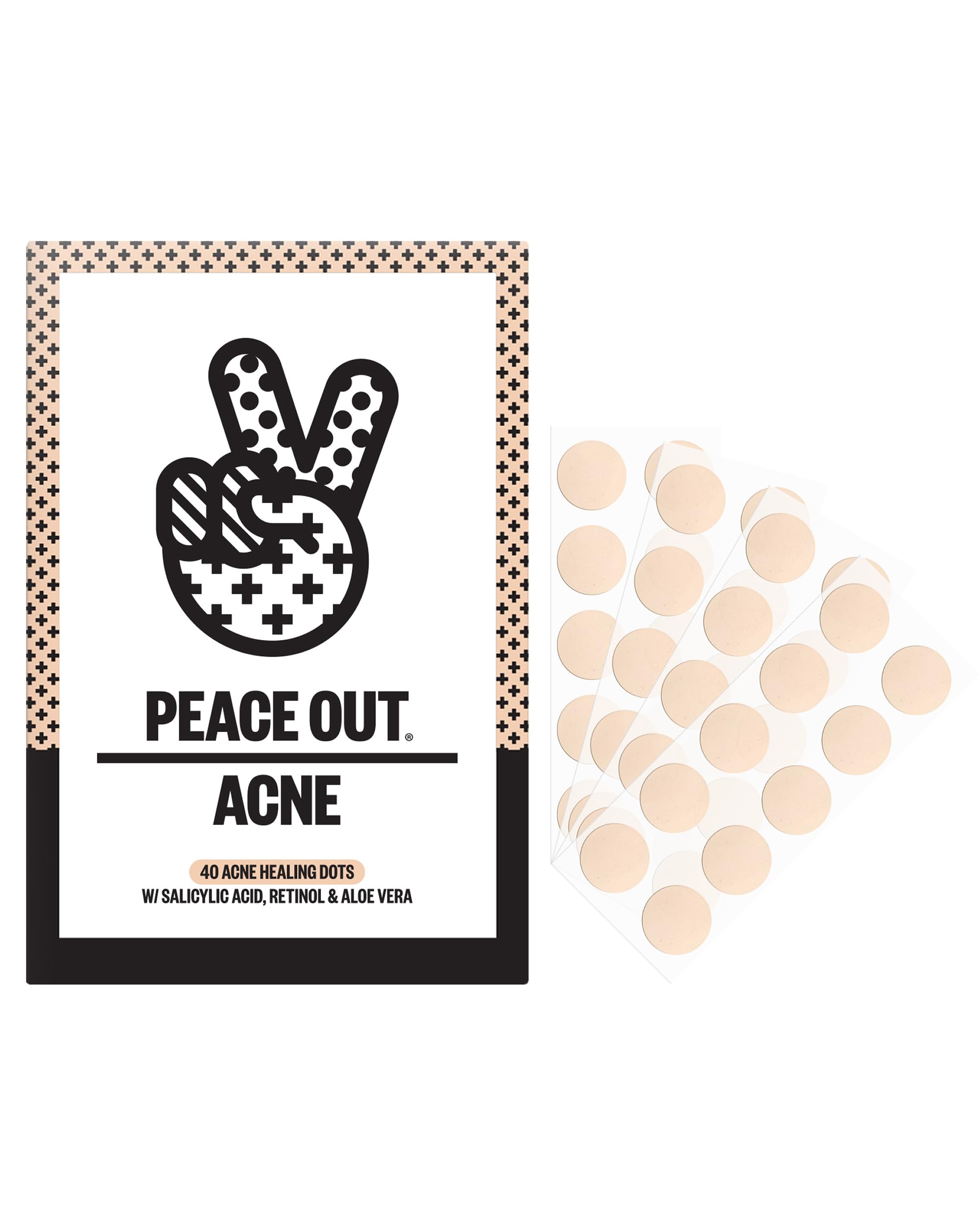 PEACE OUT Parches hidrocoloides para curar el acné, tratamiento de manchas de acné con ácido salicílico, retinol y aloe vera para imperfecciones y brotes (40 unidades)