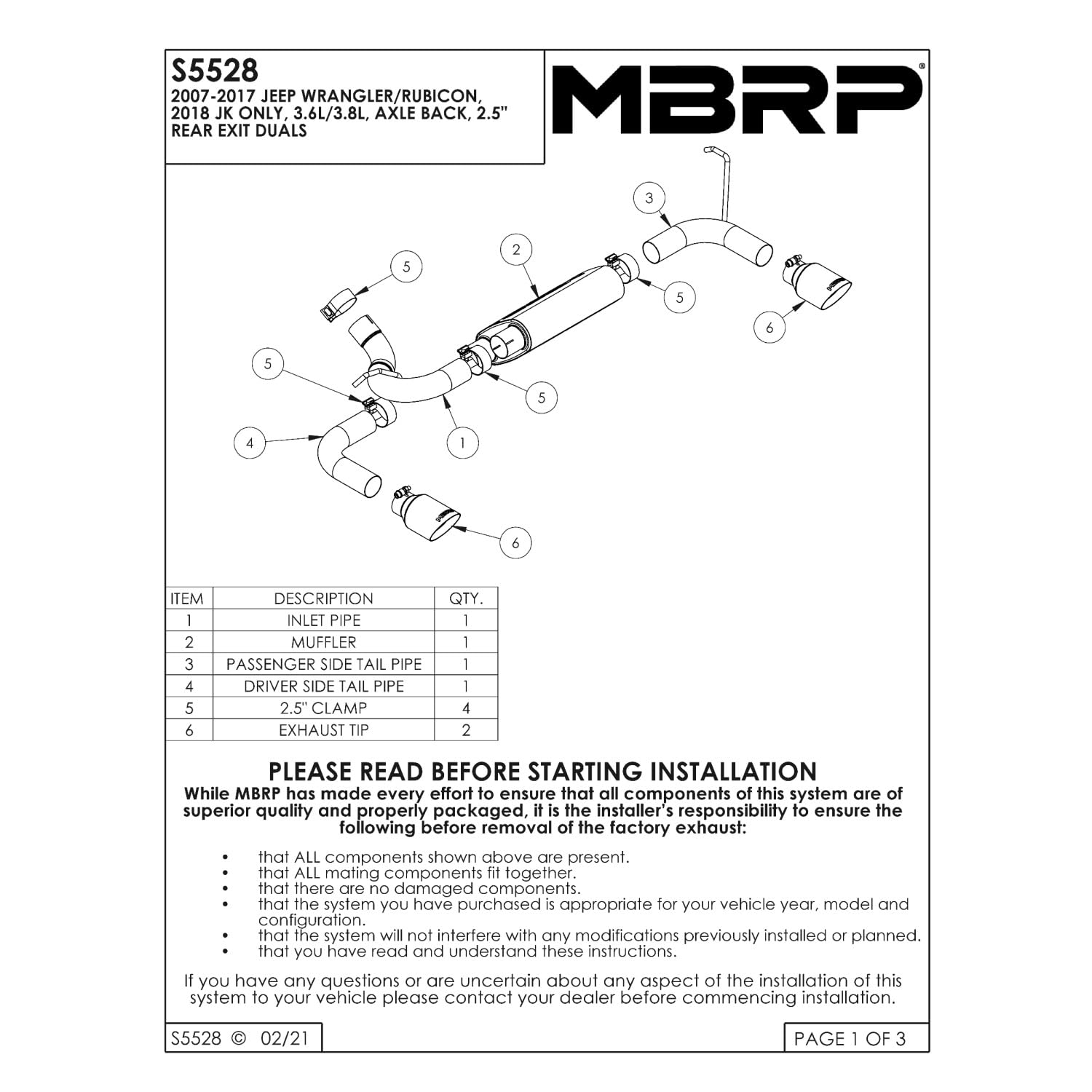 Amazon | MBRP S5528409 T409 2 1/2インチ デュアルリアエグジット