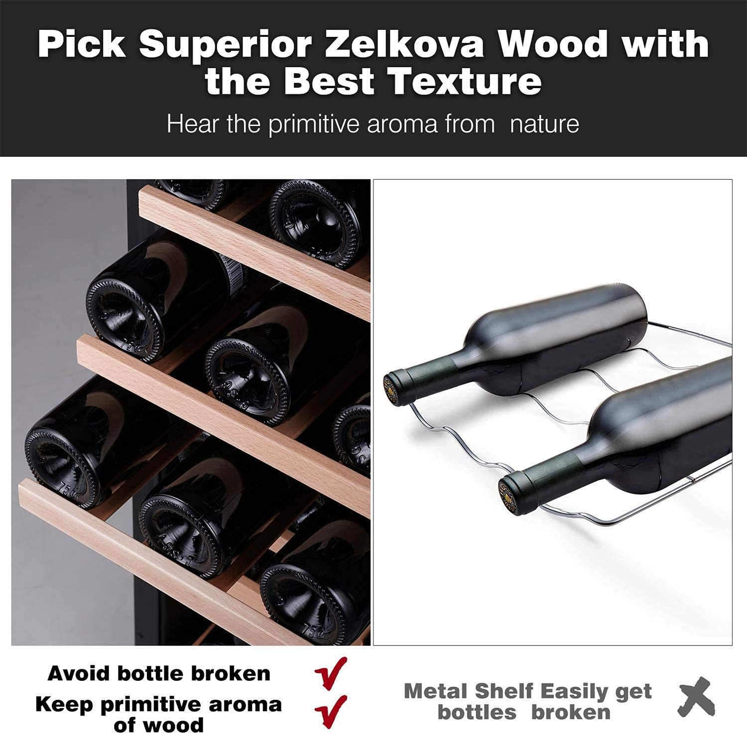 TYLZA Mini Fridge 15 Inch Wine Cooler Under Counter, 30 Bottle Builtin