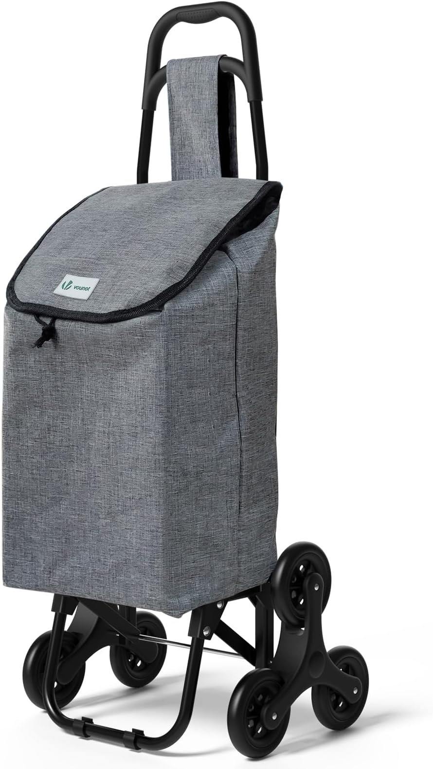 Folding Shopping Trolley on 6 Wheels, Stair Climbing Shopping Cart, Grocery Trolley, Oxford Grey