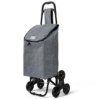 VOUNOT Folding Shopping Trolley on 6 Wheels, Stair Climbing Shopping Cart, Grocery Trolley, Oxford Grey